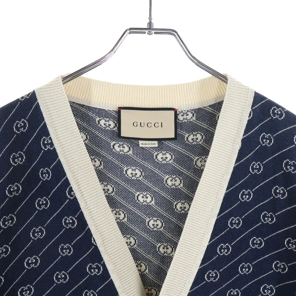 GUCCI(グッチ) ダイアゴナル GGロゴ シルク混 ニットカーディガン ネイビー 660290 XKBWA