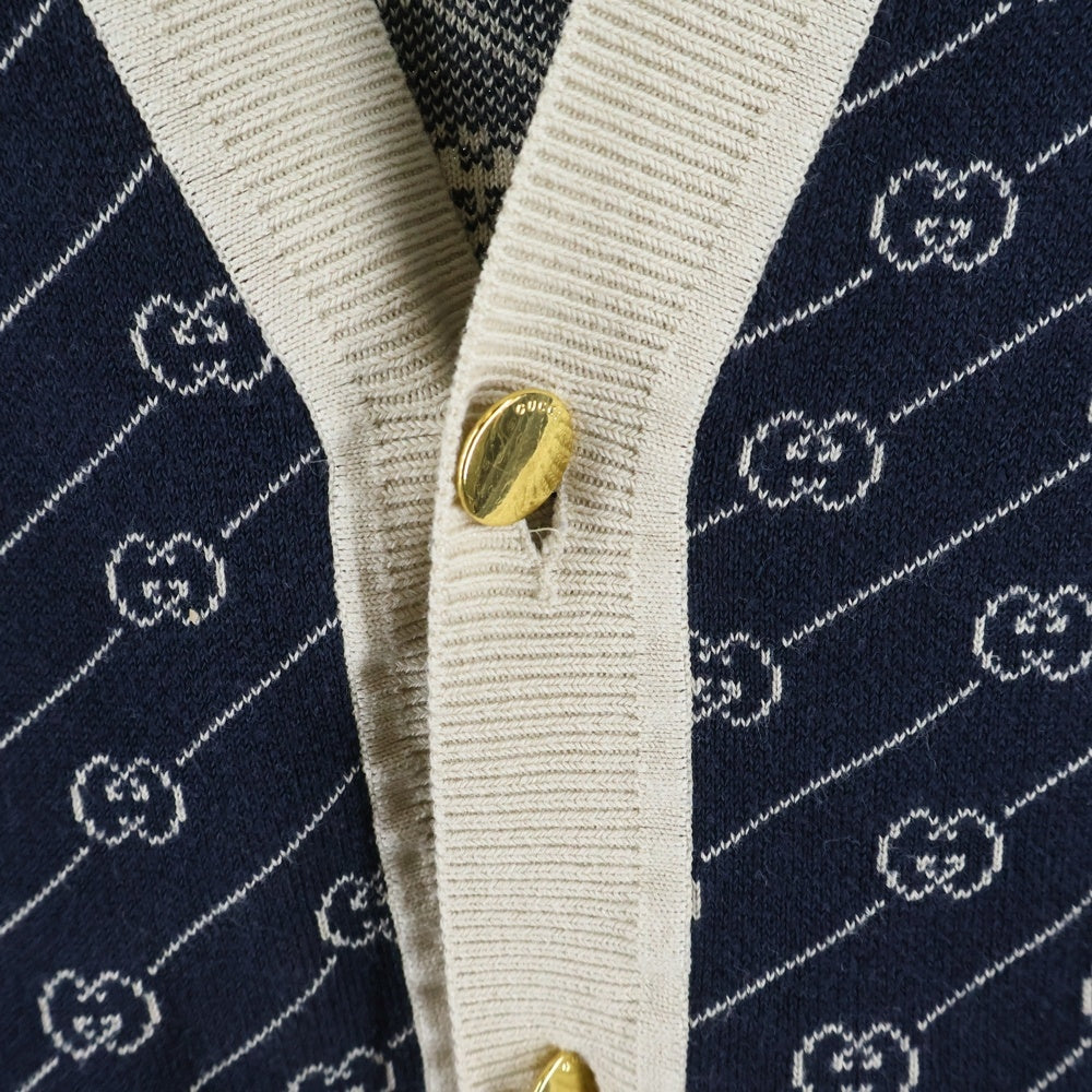 GUCCI(グッチ) ダイアゴナル GGロゴ シルク混 ニットカーディガン ネイビー 660290 XKBWA
