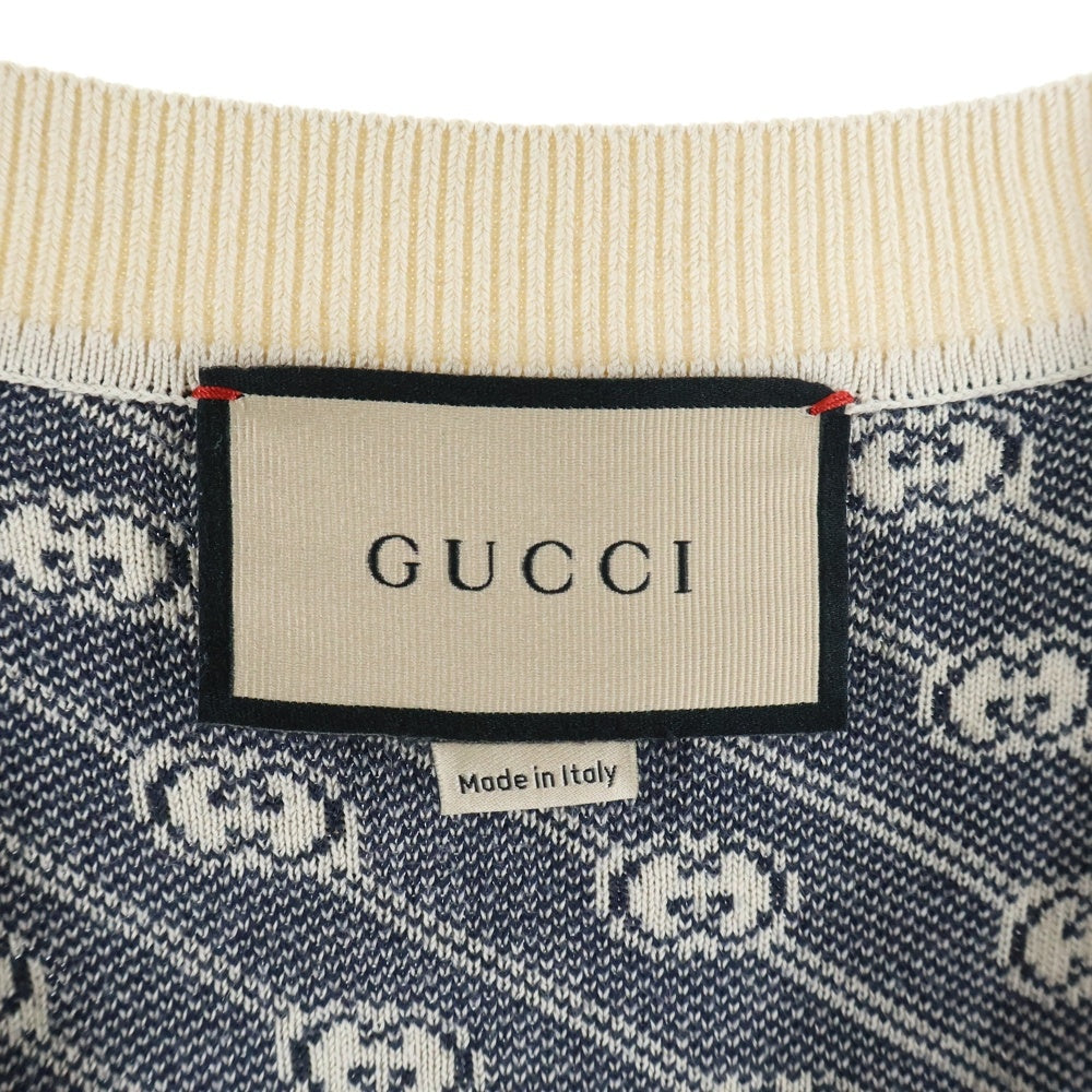 GUCCI(グッチ) ダイアゴナル GGロゴ シルク混 ニットカーディガン ネイビー 660290 XKBWA