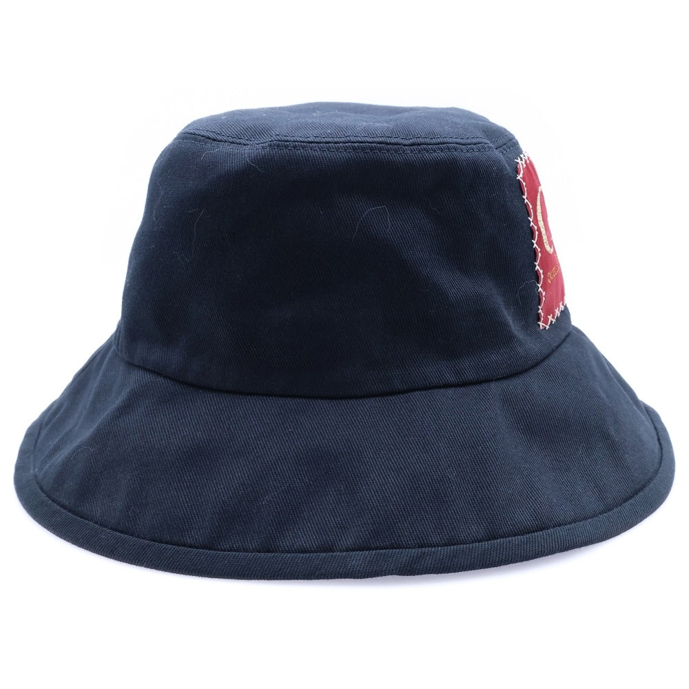 GUCCI(グッチ) ラベル付き コットンフェドラバケットハット 帽子 ブラック 627174 4HK02