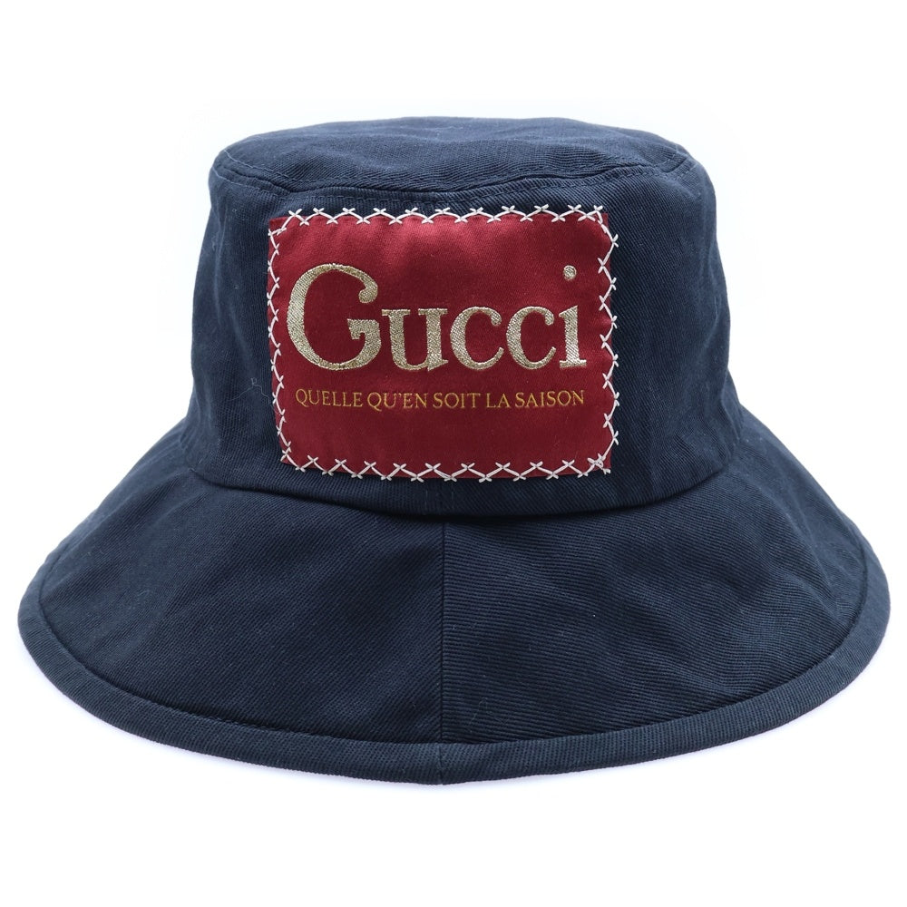 GUCCI(グッチ) ラベル付き コットンフェドラバケットハット 帽子 ブラック 627174 4HK02