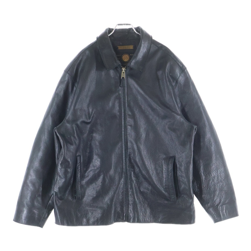 NO BRAND(ノーブランド) MARC NEW YORK マークニューヨーク 襟付き ジップアップ シングルレザージャケット ブラック