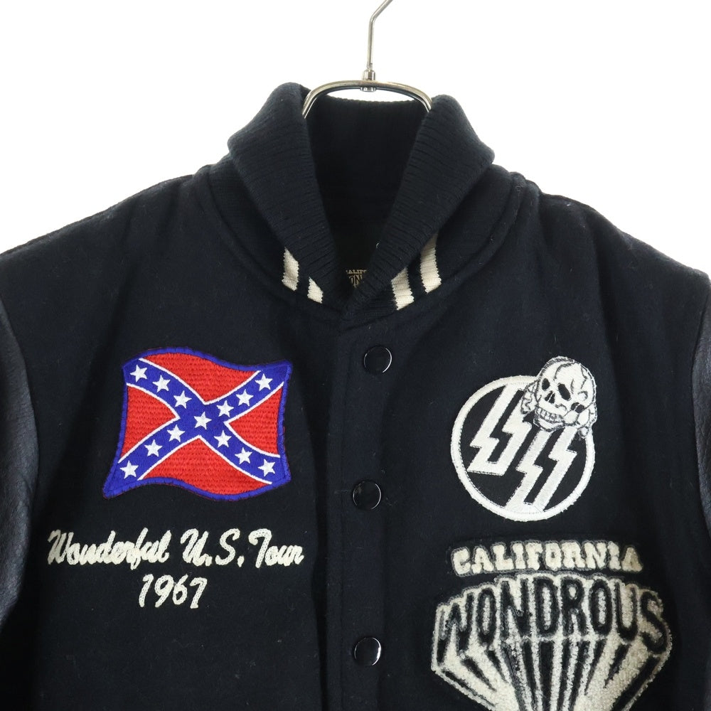 NO BRAND(ノーブランド) CALIFORNIA WONDROUS カリフォルニアワンダラス ウール レザースタジアムジャケット ブラック