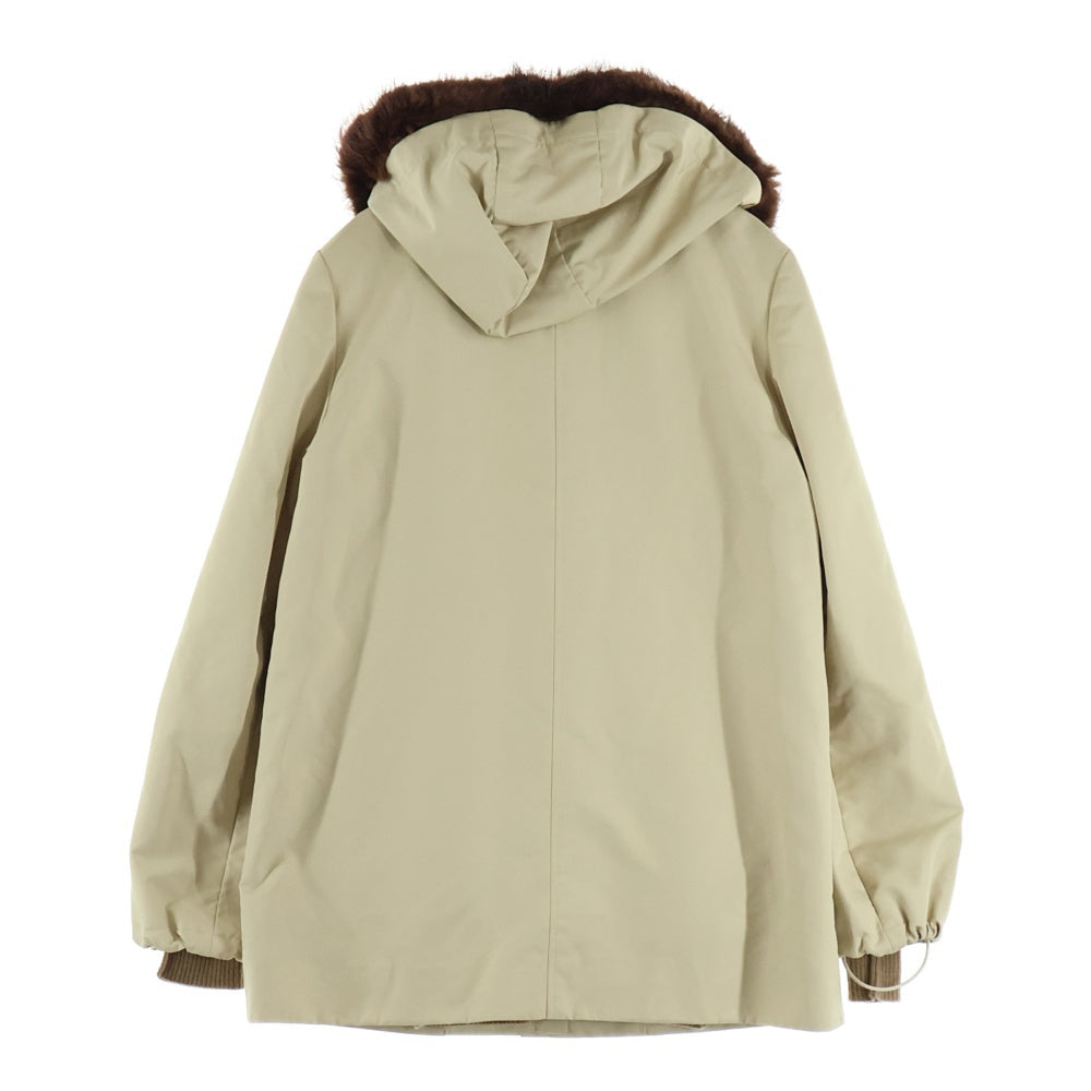 LANVIN(ランバン) スウェードパッチ ニットレイヤード ジップアップ フーデッド コート レディース アイボリー