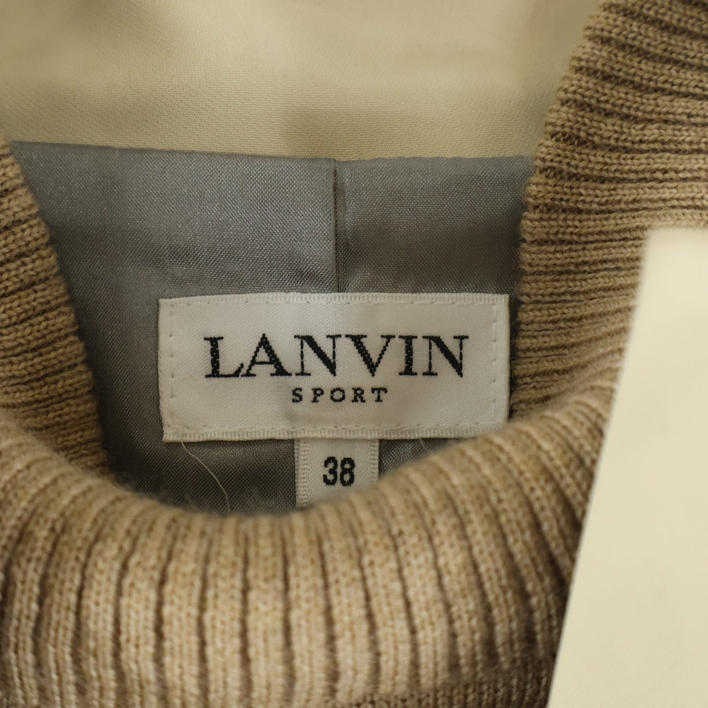 LANVIN(ランバン) スウェードパッチ ニットレイヤード ジップアップ フーデッド コート レディース アイボリー