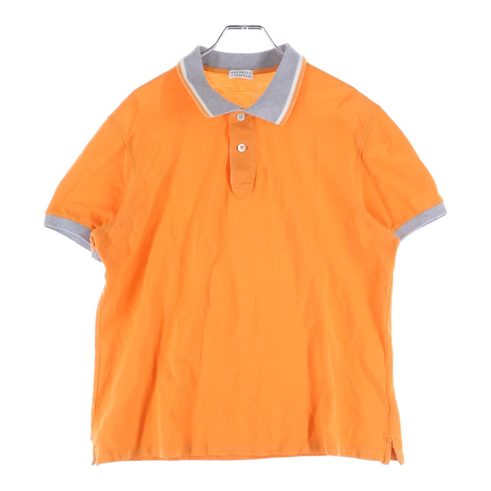 BRUNELLO CUCINELLI(ブルネロクチネリ) 2B カラーデザイン切り替え 半袖ポロシャツ オレンジ DL92837
