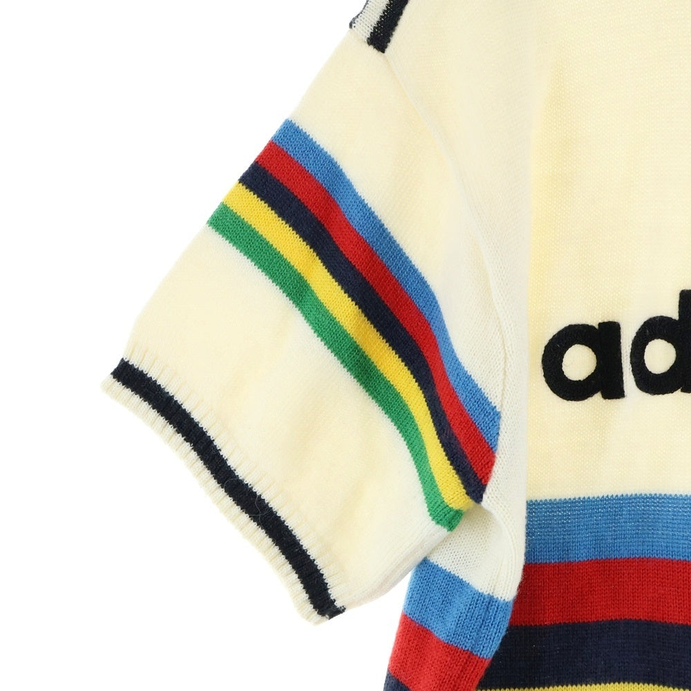 adidas(アディダス) フロントロゴ ハーフジップ 半袖ニットTシャツ カットソー アイボリー ATU002
