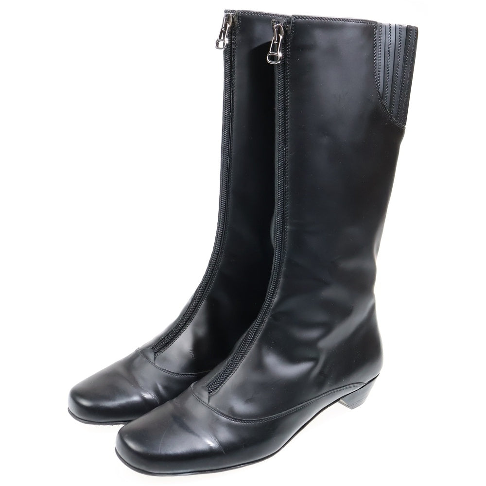 Salvatore Ferragamo(サルヴァトーレ フェラガモ) ラウンドトゥ フロントジップ ロングブーツ レディース ブラック DU31583