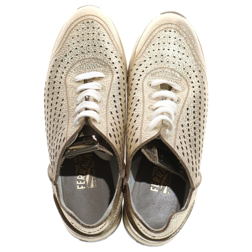 Salvatore Ferragamo(サルヴァトーレ フェラガモ) バックロゴ メッシュローカットスニーカー レディース ゴールド NZ 01980 25