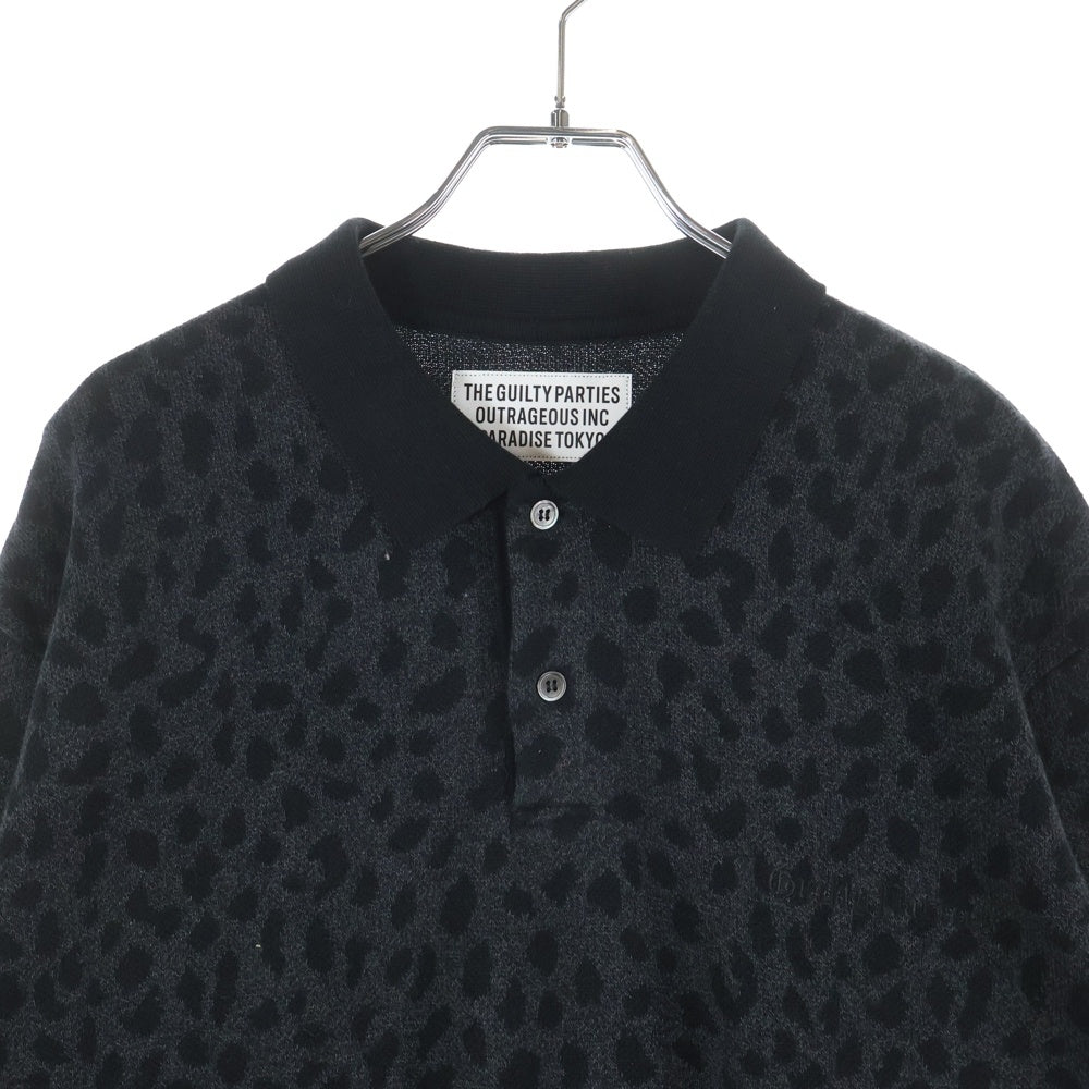 WACKO MARIA(ワコマリア) 23AW LEOPARD KNIT POLO SHIRT レオパード柄 ニットポロ セーター ブラック 23FW-WMK-KN20