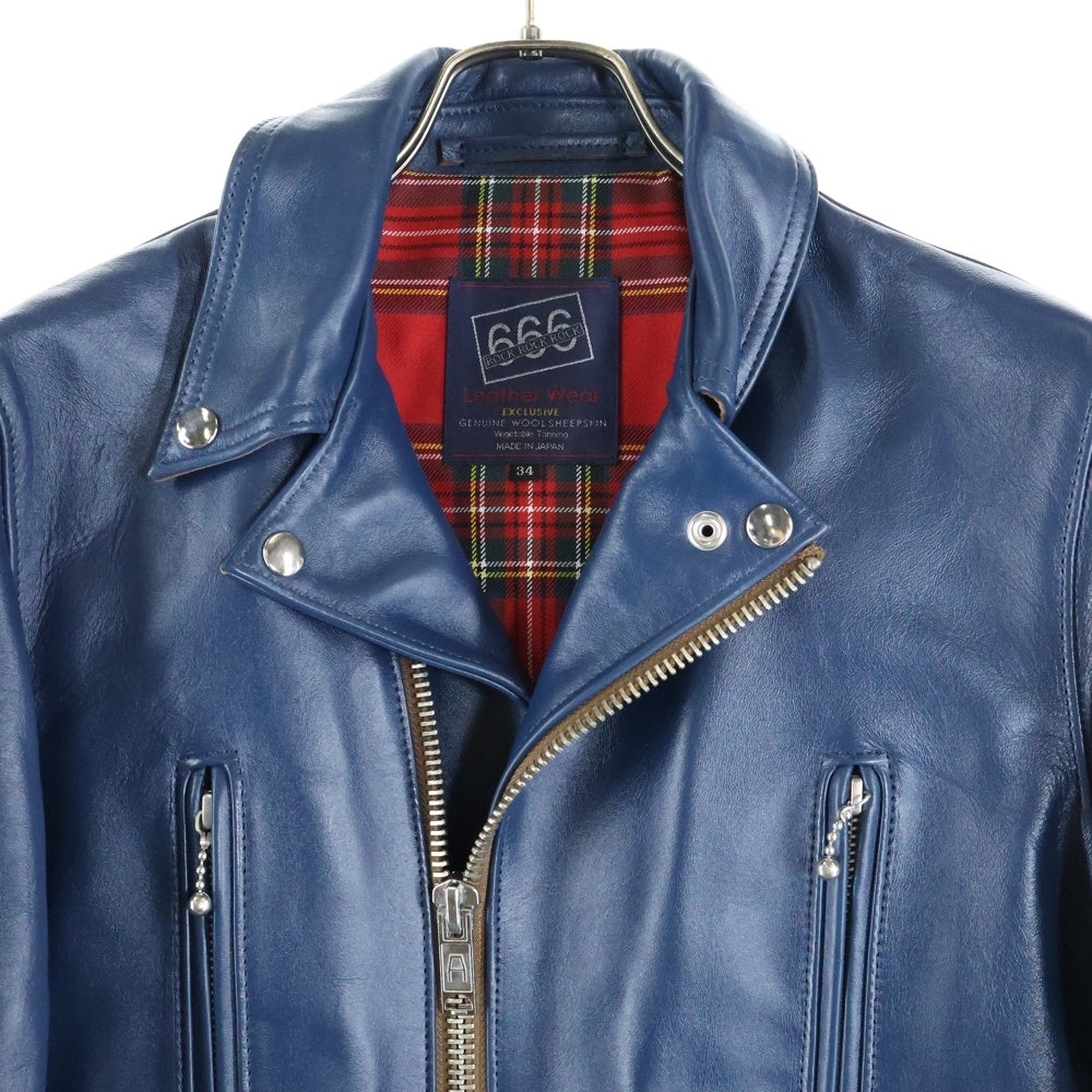 666 LEATHER WEAR(トリプルシックスレザーウェア) LJM-1TF マルチポケット ダブル タータンチェック柄 レザージャケット ライダースジャケット ブルー