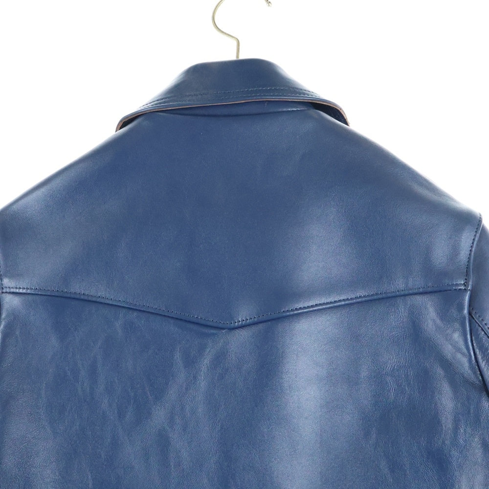 666 LEATHER WEAR(トリプルシックスレザーウェア) LJM-1TF マルチポケット ダブル タータンチェック柄 レザージャケット ライダースジャケット ブルー