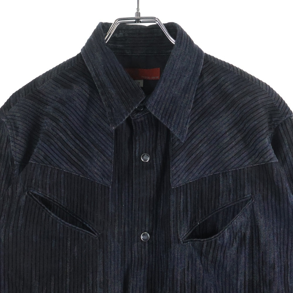 291295=HOMME(ニーキューイチニーキューゴーオム) デニムコーデュロイ スナップボタン 長袖シャツ ブラック