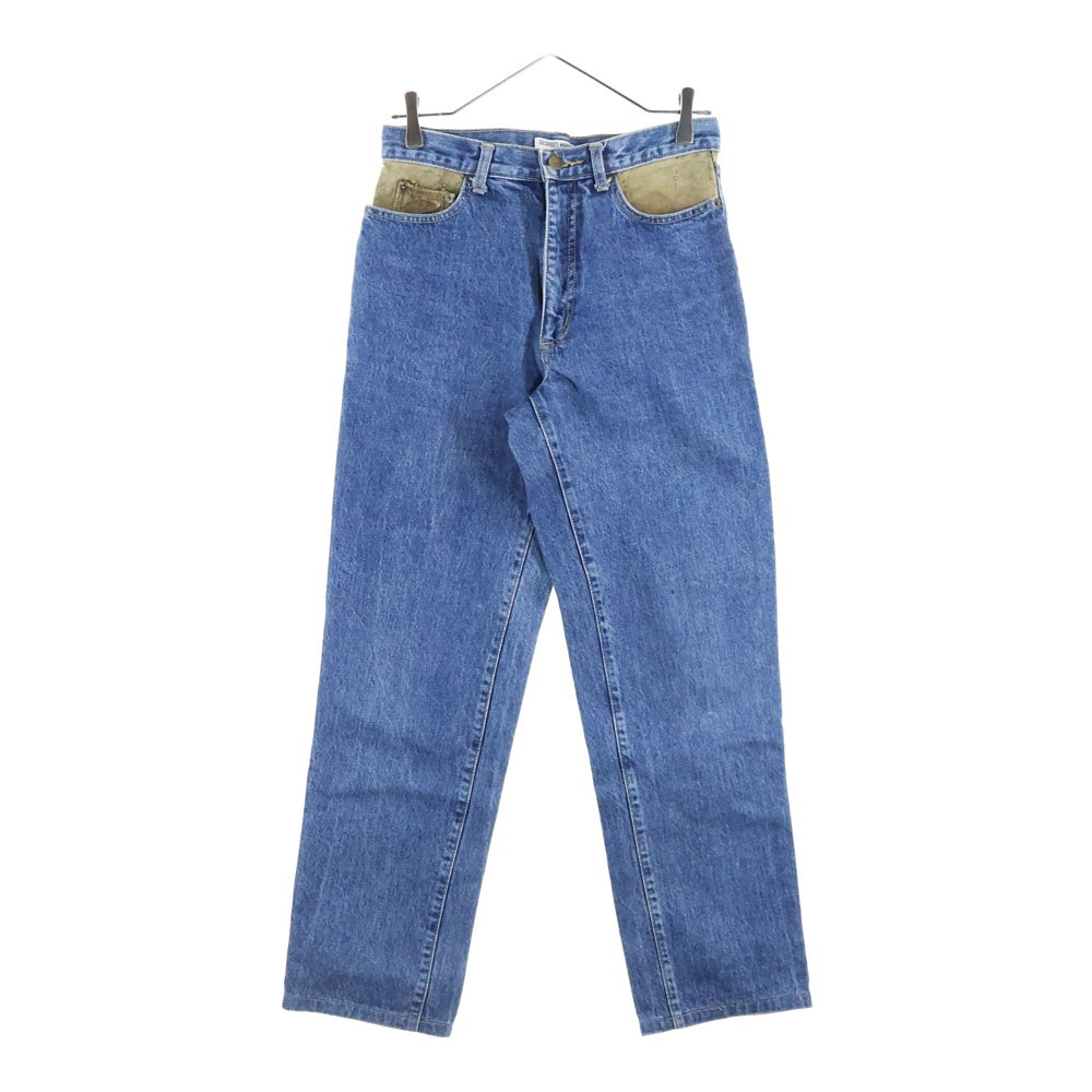 GUESS(ゲス) レザー切り替え デニムパンツ インディゴ
