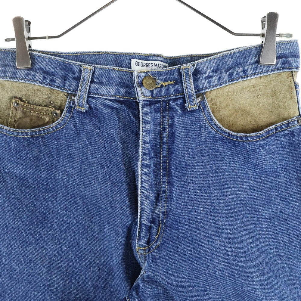 GUESS(ゲス) レザー切り替え デニムパンツ インディゴ