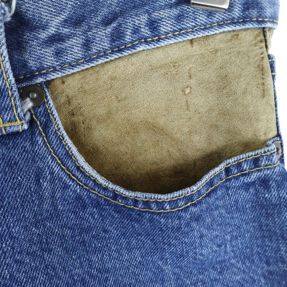 GUESS(ゲス) レザー切り替え デニムパンツ インディゴ