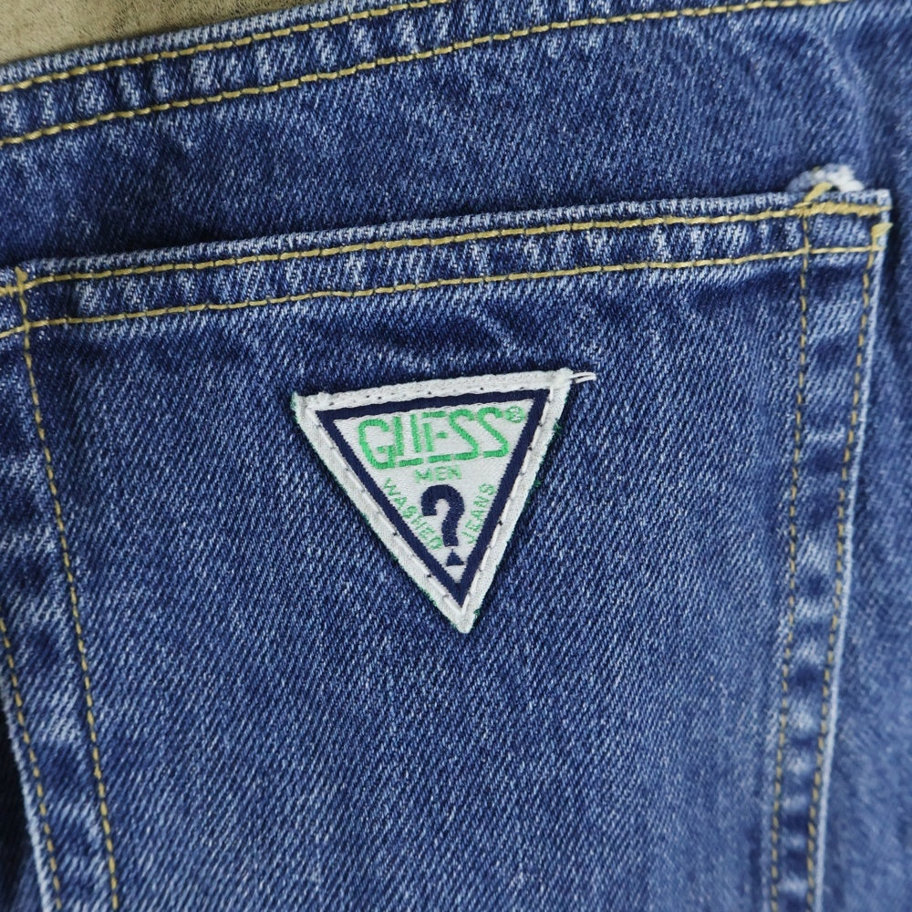 GUESS(ゲス) レザー切り替え デニムパンツ インディゴ