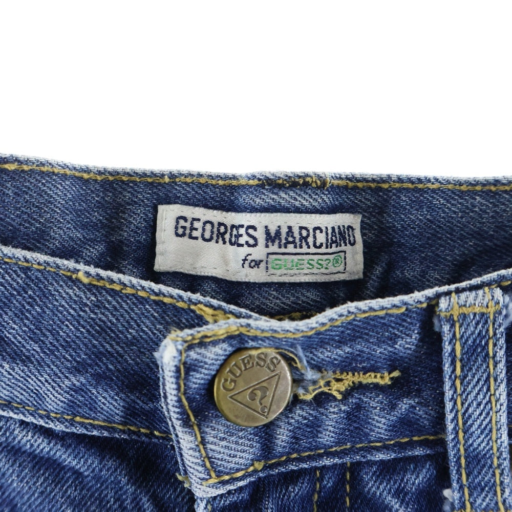 GUESS(ゲス) レザー切り替え デニムパンツ インディゴ