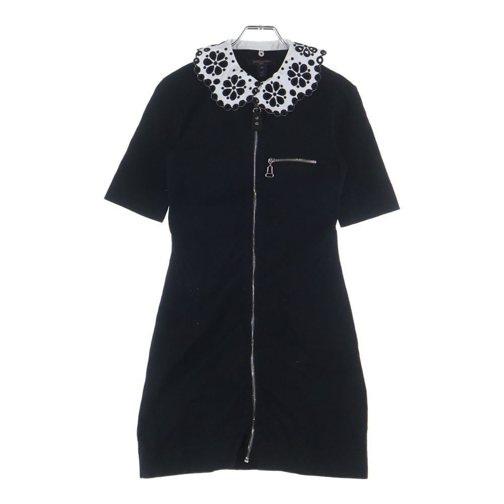 LOUIS VUITTON(ルイヴィトン) ブロイダリーカラージップアップニットドレス 半袖ワンピース ブラック FSKD01MYI レディース