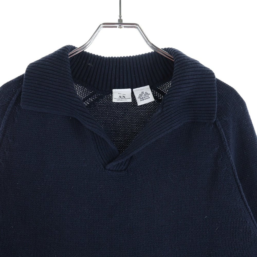 Armani Exchange(アルマーニ エクスチェンジ) 香港製 コットンニット 長袖ポロシャツ ネイビー