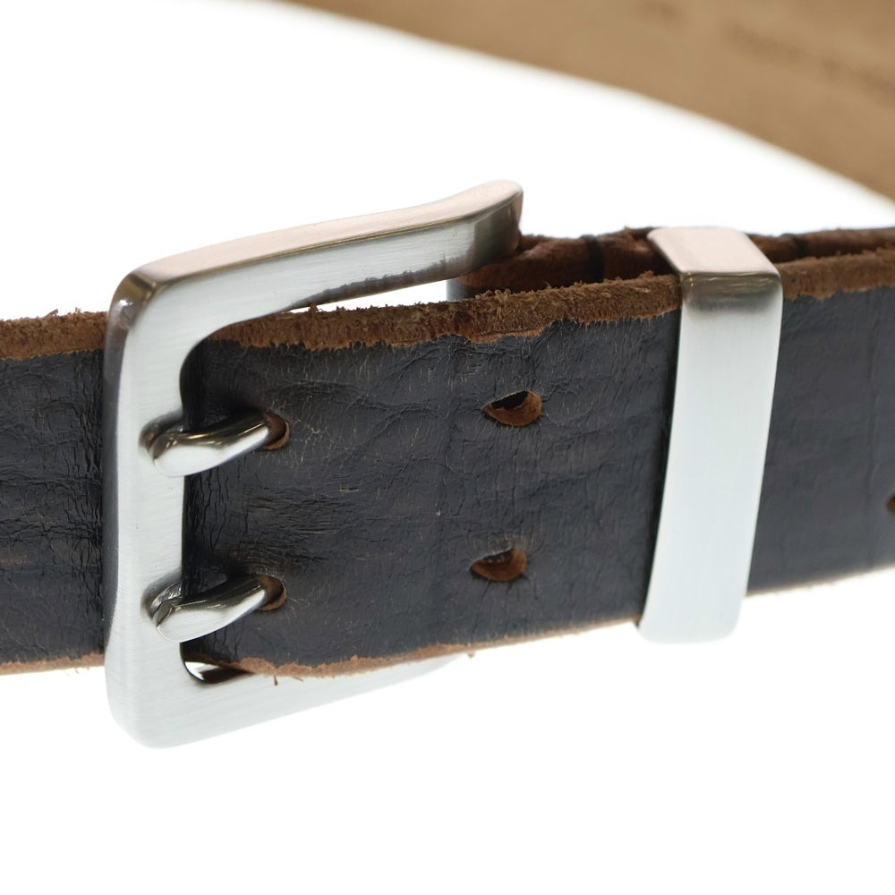 OUR LEGACY(アワーレガシー) 4CM DOUBLE TONGUE BELT ダブルタン レザーベルト ブラウン/シルバー