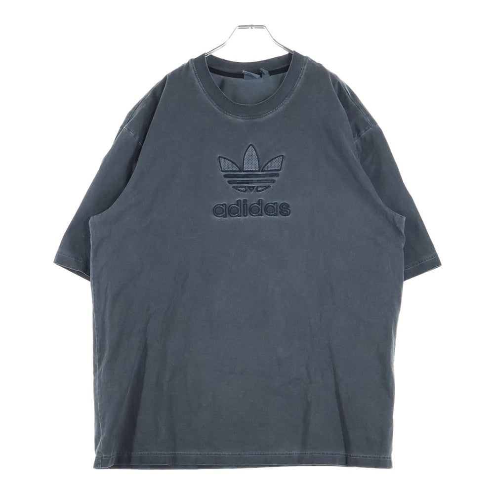 adidas(アディダス) ADILENIUM OVERSIZED TREFOIL TEE アディレニウム トレフォイル ロゴ オーバーサイズ ウォッシュド クルーネック 半袖Tシャツ カットソー ブラック JM9246