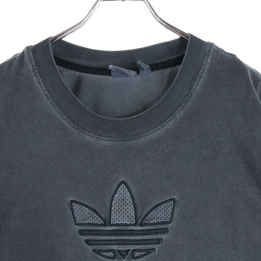 adidas(アディダス) ADILENIUM OVERSIZED TREFOIL TEE アディレニウム トレフォイル ロゴ オーバーサイズ ウォッシュド クルーネック 半袖Tシャツ カットソー ブラック JM9246