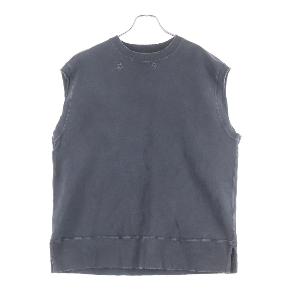 NEXUS7(ネクサスセブン) DAMAGED CREW VEST ダメージ加工 クルーネックスウェットベスト ブラック ROS-NNK-C0A