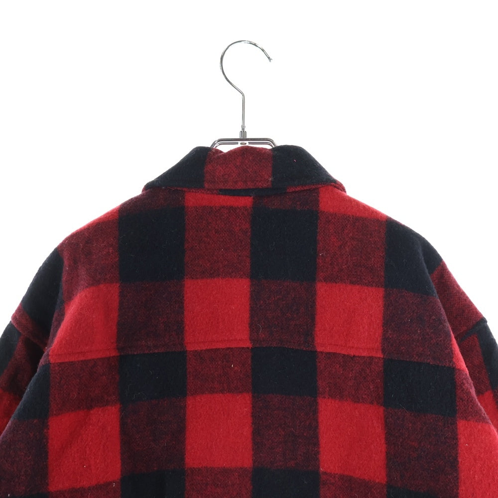 NO BRAND(ノーブランド) ARTISANAT アーティザン 裏地キルティング ウール チェック ジップアップジャケット ブラック/レッド