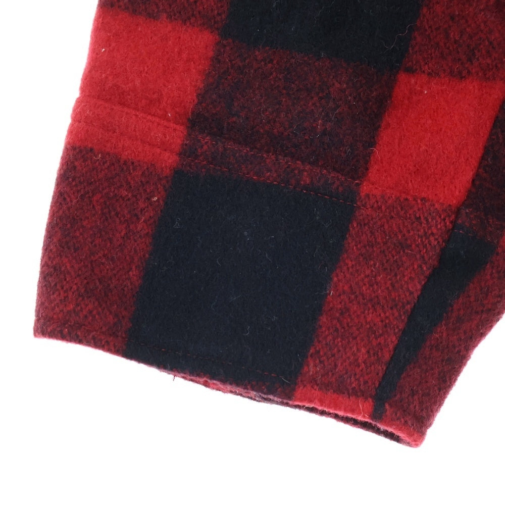 NO BRAND(ノーブランド) ARTISANAT アーティザン 裏地キルティング ウール チェック ジップアップジャケット ブラック/レッド
