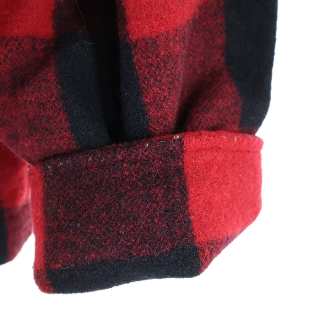 NO BRAND(ノーブランド) ARTISANAT アーティザン 裏地キルティング ウール チェック ジップアップジャケット ブラック/レッド