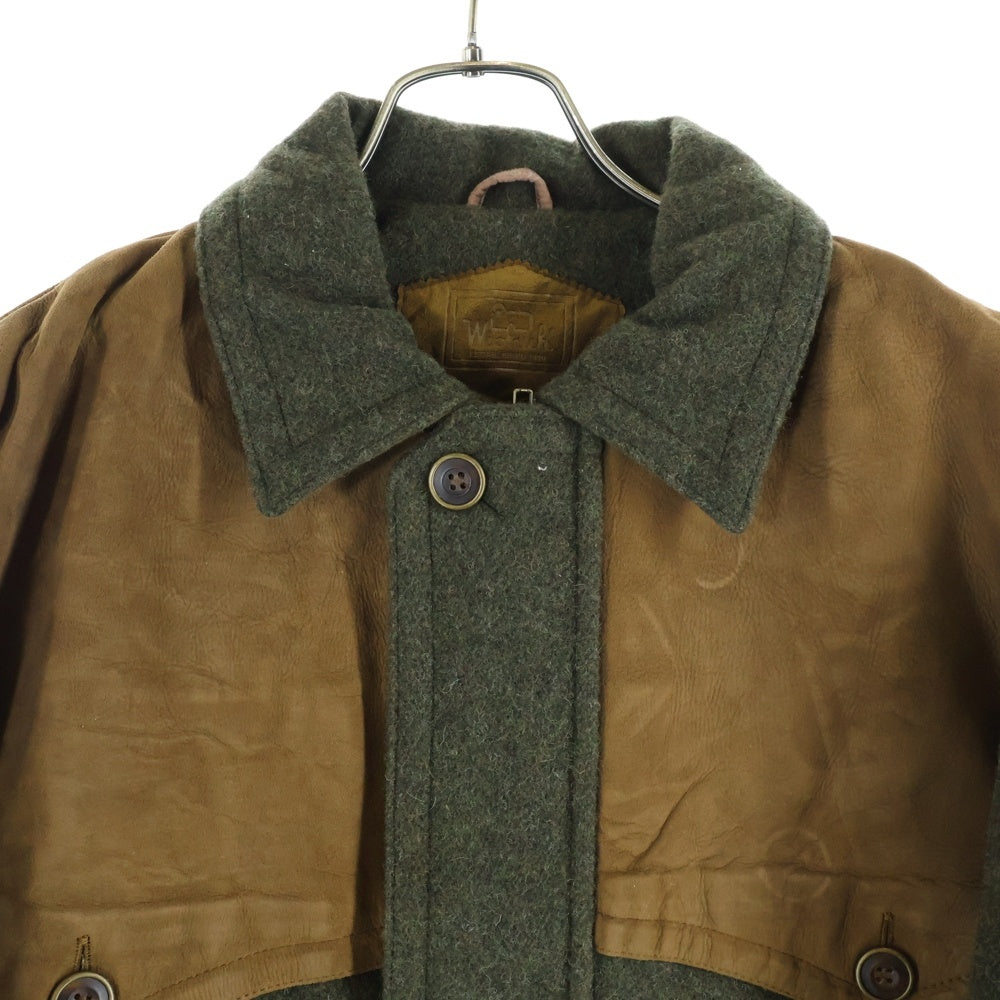 WOOLRICH(ウールリッチ) 90S レザー切替 ウールジャケット カーキ UWG-73