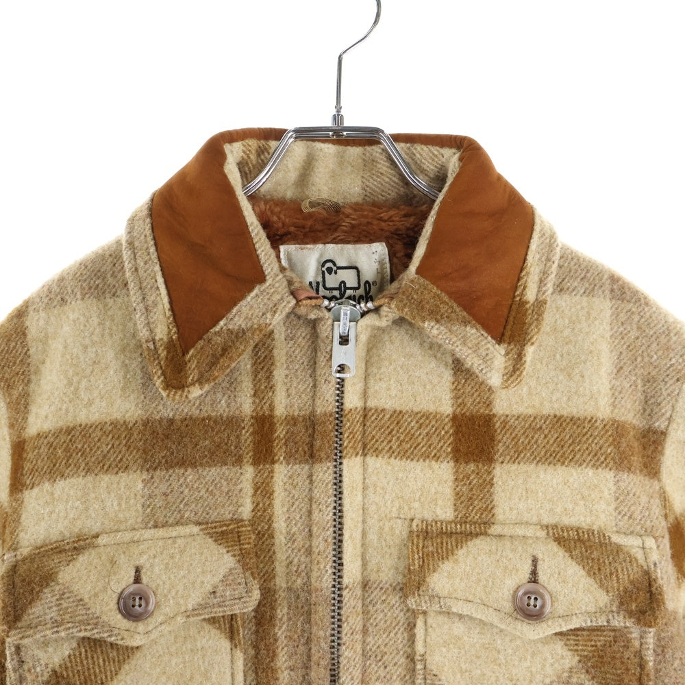 WOOLRICH(ウールリッチ) 80S VINTAGE 裏地ボア ウールチェック ヴィンテージ ジップアップジャケット ブラウン