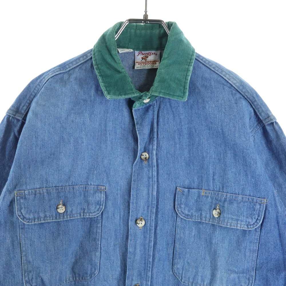 NO BRAND(ノーブランド) Prentiss(プレンティス)80S 襟コーデュロイ 長袖デニムシャツ インディゴ