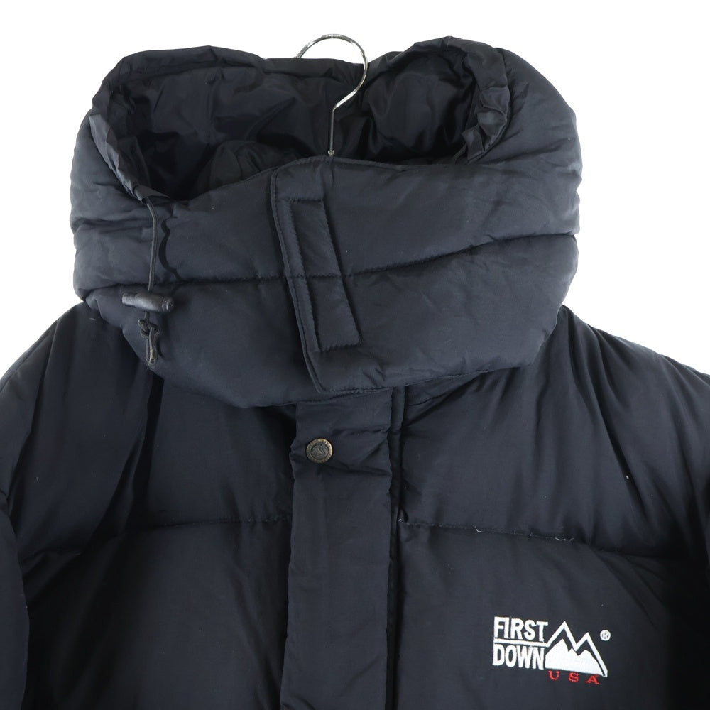 FIRST DOWN(ファーストダウン) 90S VINTAGE 雪山タグ ナイロン フーデッド ヴィンテージ ダウンジャケット ブラック