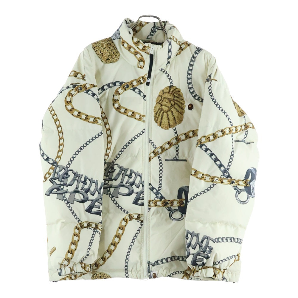A BATHING APE(アベイシングエイプ) JEWELS SHARK ジュエル シャーク 総柄 ジップアップ ダウンジャケット ベージュ 001DNJ801002M