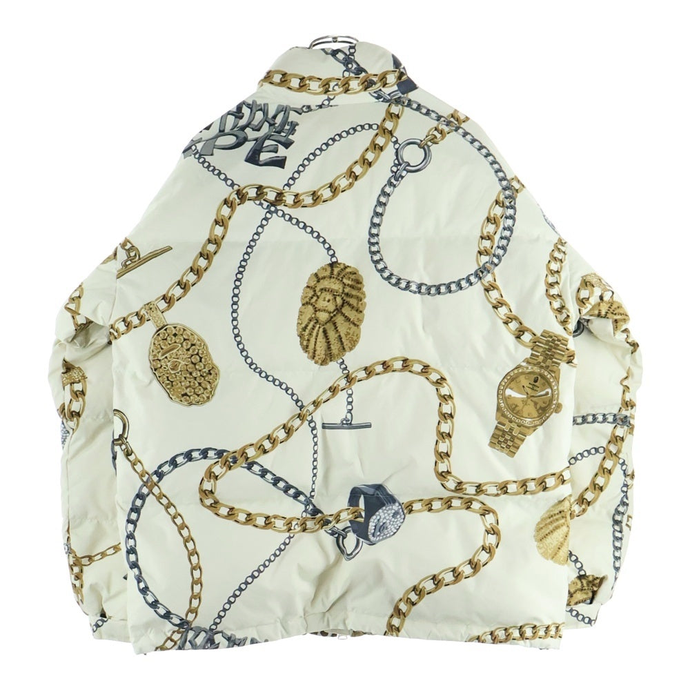 A BATHING APE(アベイシングエイプ) JEWELS SHARK ジュエル シャーク 総柄 ジップアップ ダウンジャケット ベージュ 001DNJ801002M