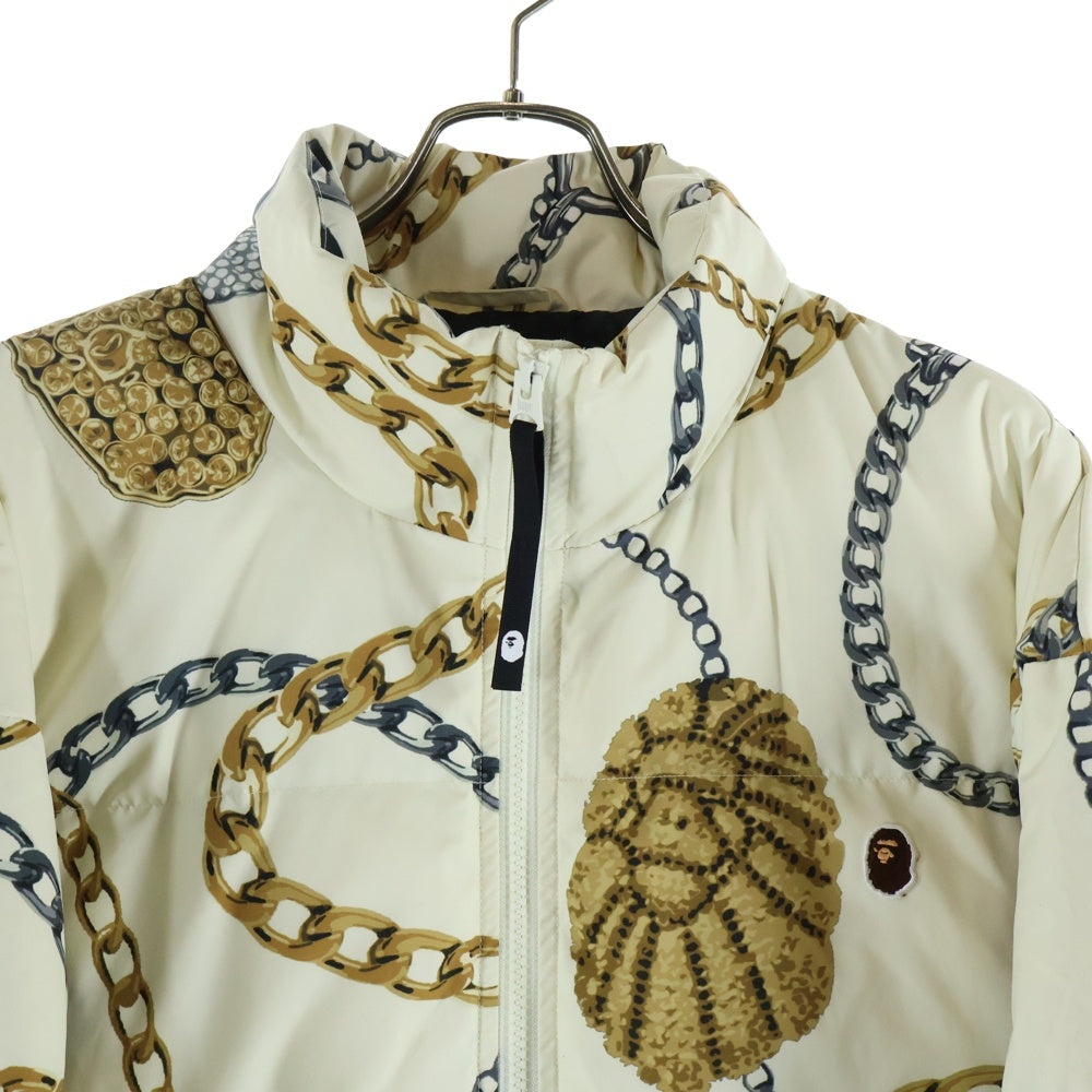 A BATHING APE(アベイシングエイプ) JEWELS SHARK ジュエル シャーク 総柄 ジップアップ ダウンジャケット ベージュ 001DNJ801002M