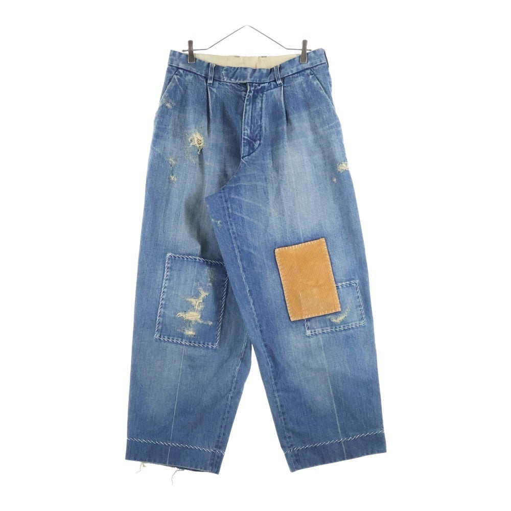 kolor(カラー) 24AW パッチワークデザイン ダメージ加工 ジップアップ デニムパンツ インディゴ 24WCM-P02104