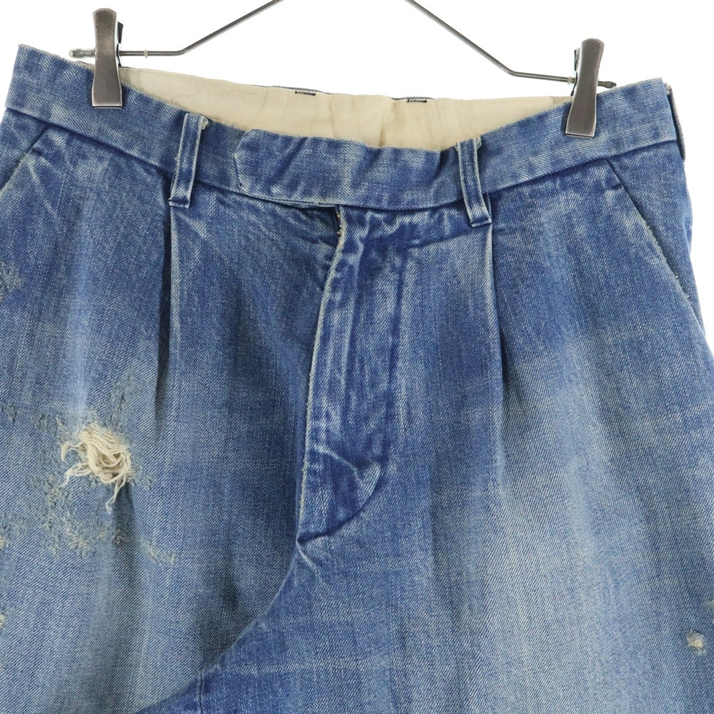 kolor(カラー) 24AW パッチワークデザイン ダメージ加工 ジップアップ デニムパンツ インディゴ 24WCM-P02104