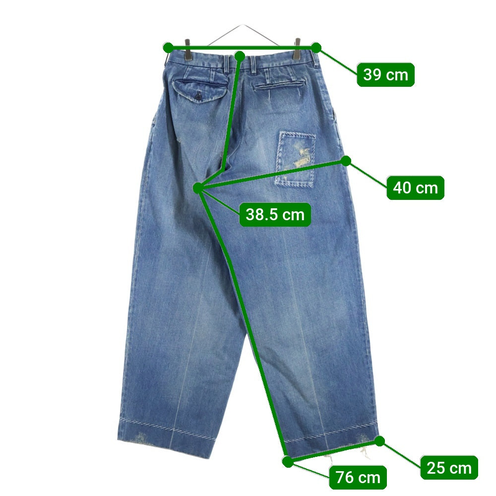 kolor(カラー) 24AW パッチワークデザイン ダメージ加工 ジップアップ デニムパンツ インディゴ 24WCM-P02104