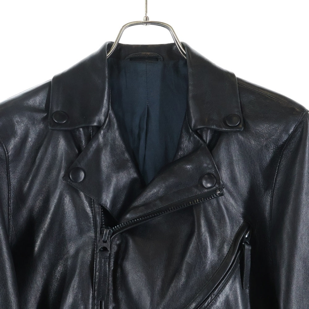 ACNE STUDIOS Bla Konst(アクネストゥディオズ ブロコンスト) オスカー マルチポケット シープスキン ジップアップ ダブルブレスト ライダースジャケット レザージャケット ブラック OSCAR PAW14