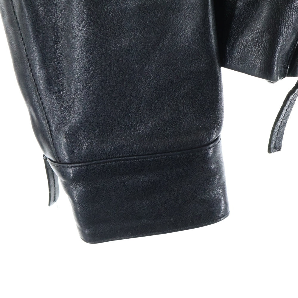 ACNE STUDIOS Bla Konst(アクネストゥディオズ ブロコンスト) オスカー マルチポケット シープスキン ジップアップ ダブルブレスト ライダースジャケット レザージャケット ブラック OSCAR PAW14