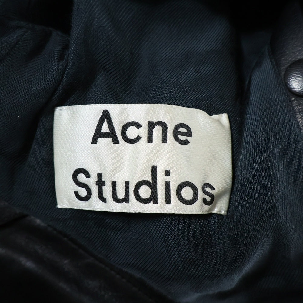 ACNE STUDIOS Bla Konst(アクネストゥディオズ ブロコンスト) オスカー マルチポケット シープスキン ジップアップ ダブルブレスト ライダースジャケット レザージャケット ブラック OSCAR PAW14
