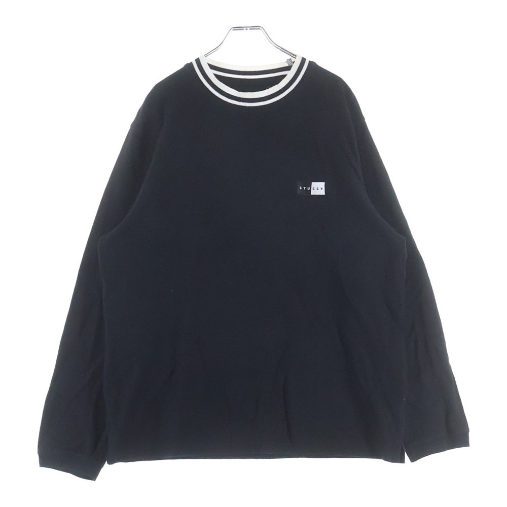 STUSSY(ステューシー) 胸エンブロイダリーデザイン クルーネック カットソー 長袖Tシャツ ブラック