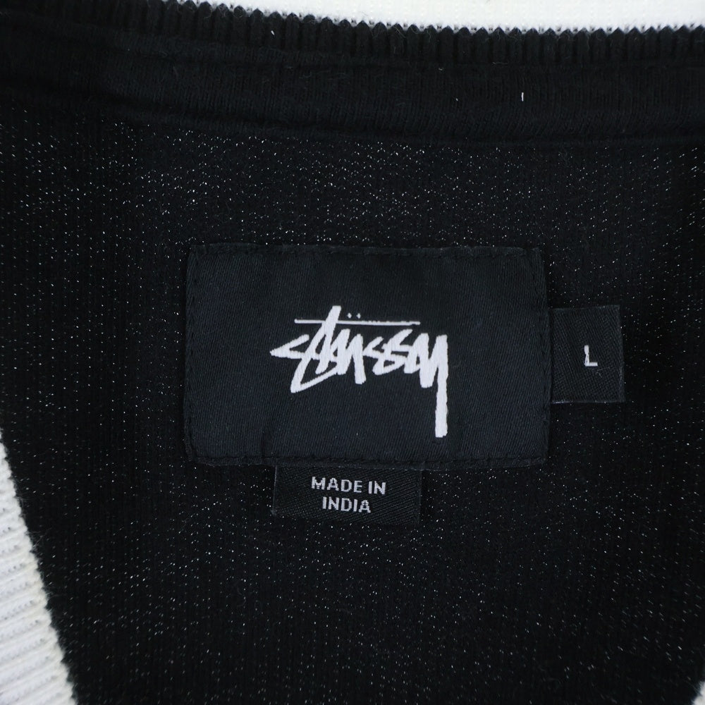 STUSSY(ステューシー) 胸エンブロイダリーデザイン クルーネック カットソー 長袖Tシャツ ブラック