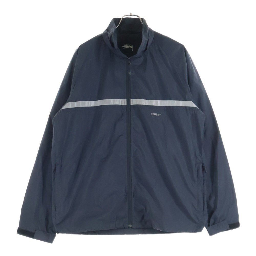 STUSSY(ステューシー) フロントロゴデザイン リフレクター ジップアップ ナイロンジャケット ブラック