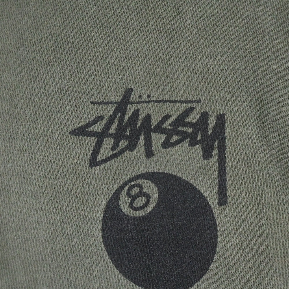STUSSY(ステューシー) 8BALL エイトボール ロゴデザイン クルーネック カットソー 半袖Tシャツ カーキ