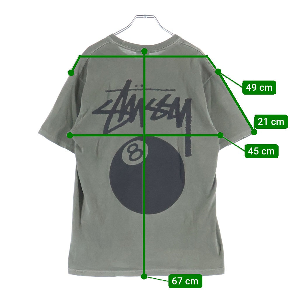 STUSSY(ステューシー) 8BALL エイトボール ロゴデザイン クルーネック カットソー 半袖Tシャツ カーキ