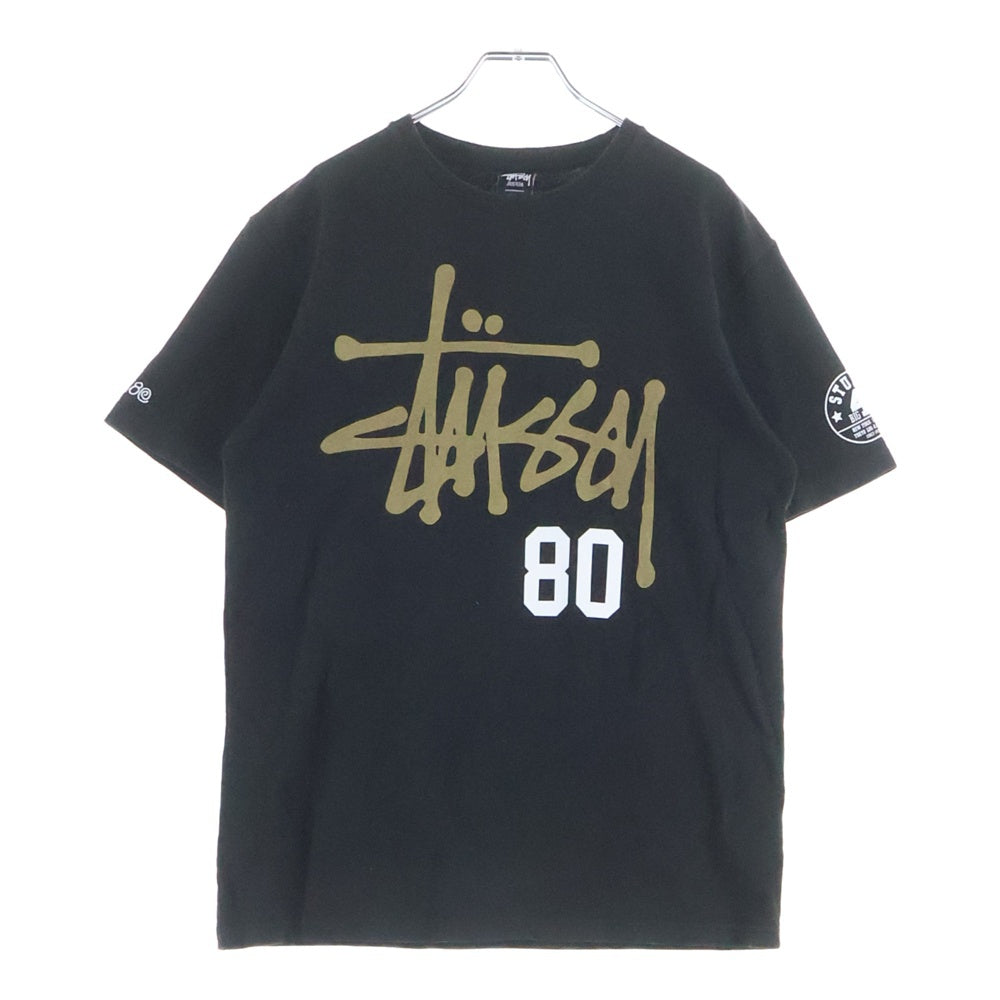 STUSSY(ステューシー) 80 フロントロゴデザイン クルーネック カットソー 半袖Tシャツ ブラック
